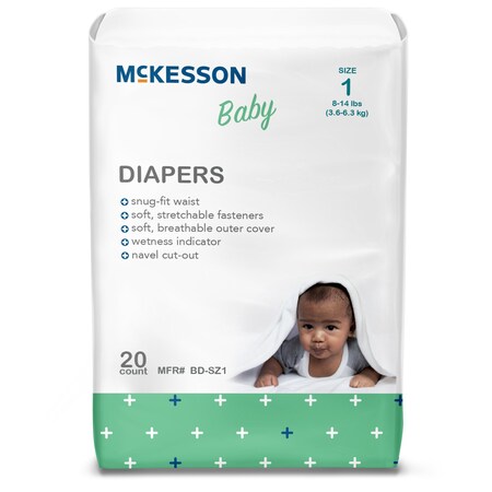 McKesson Baby Diapers, Size 1 (8 lbs to 14 lbs), 20 Count, 6 Packs, 120 Total